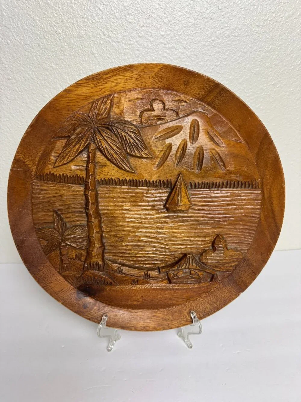 Vintage  Wood Carved Hawaii Palm Beach Plaque Tiki Bar 12